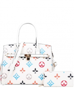 2 in 1 Fashion Print Satchel Bag With Wallet DH-6794W WHITE